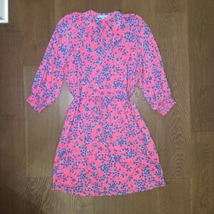 Draper James RSVP Mini Dress Pink Blue Floral V-neck tie waist Size Small